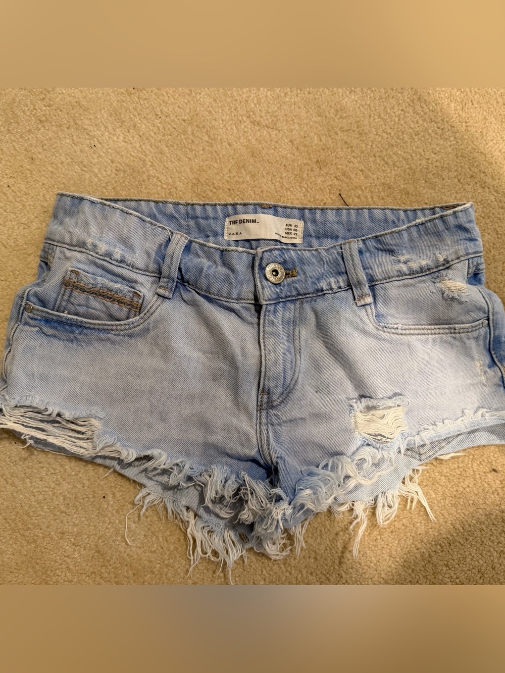 Zara Light Blue Distressed Denim Shorts - TRF Denim Sz 00